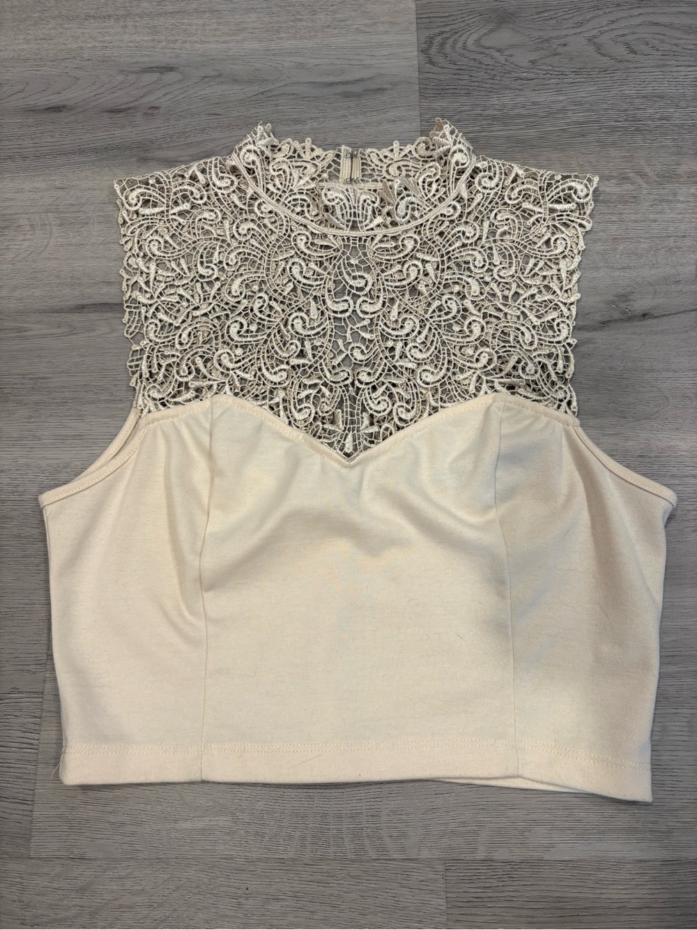 Tela Cream Lace High-Neck Crop Top